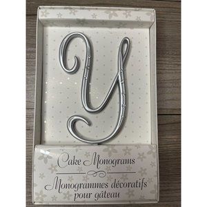 Wedding Large Y Silver Finish Monogram Initial Rhinestones Cake Topper